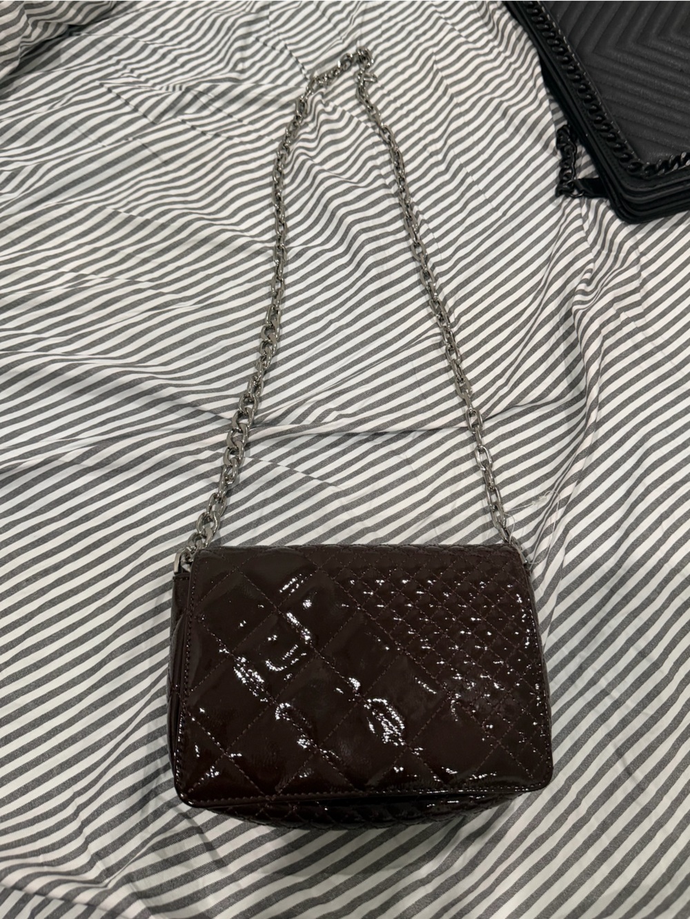 ASOS Quilted Patent Crossbody Bag in Dark Brown